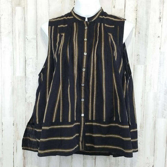 Free People Tops - Free People Womens Top Black With Stripes Pleated